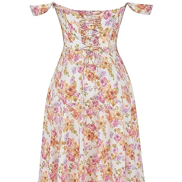 House of CB Pink and Yellow Floral Midi Dress - Saira - Picture 7 of 7